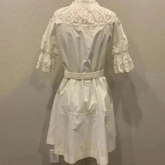 10 Crosby Derek Lam Eyelet Dress Ruffled Collar Belted Waist Romantic Boho - Picture 7 of 9